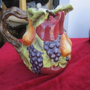 VTG SONOMA VILLA FRUIT MOTIF PITCHER W/BRANCH HANDLE, 3D EFFECT